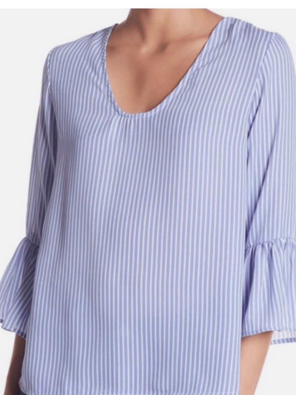 Fred David - S - Blue & White Striped Bell Sleeve Blouse - Yacht Rock